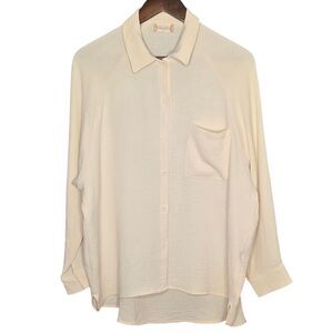 Altar'd State Cream Textured Button Down Shirt Oversized Casual Long Sleeve XS‎